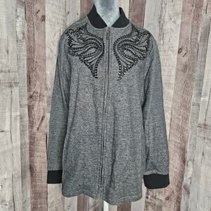 Bob Mackie Wearable Art Black Sequine Wings Gray Full Zip Jacket Women's XL Gift